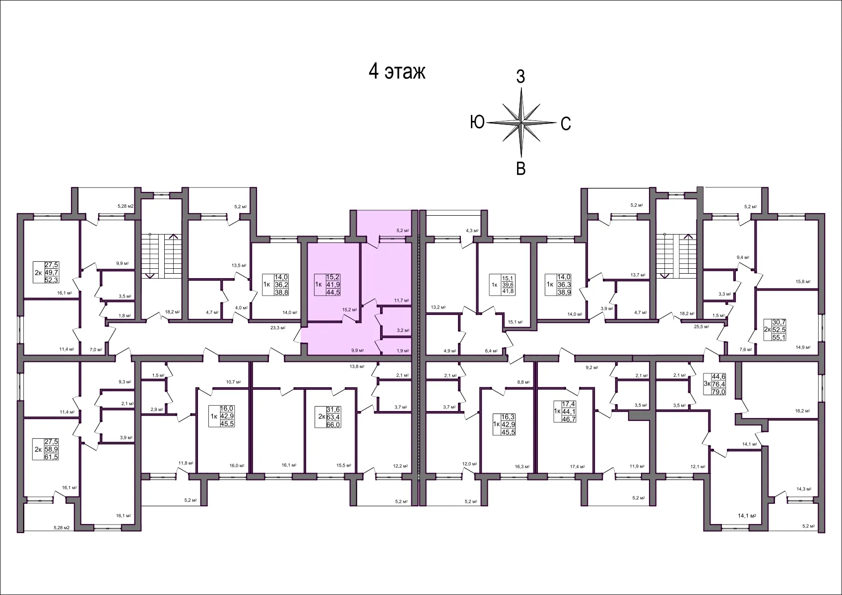 Планировка 1-комнатной квартиры 44.5 м² в Дубрава (40 га), г. Белгород — фото 2