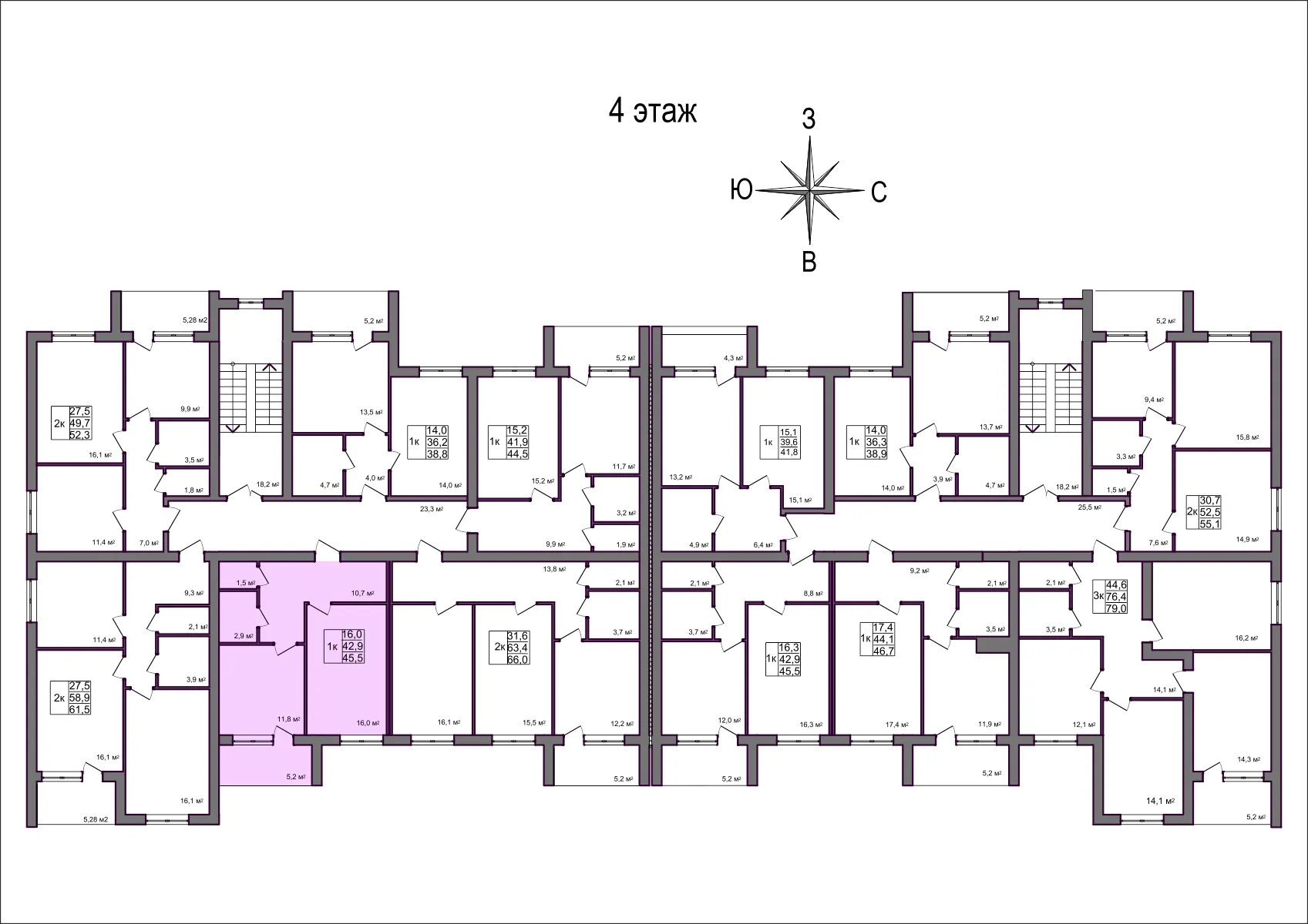 Планировка 1-комнатной квартиры 45.5 м² в Дубрава (40 га), г. Белгород — фото 2
