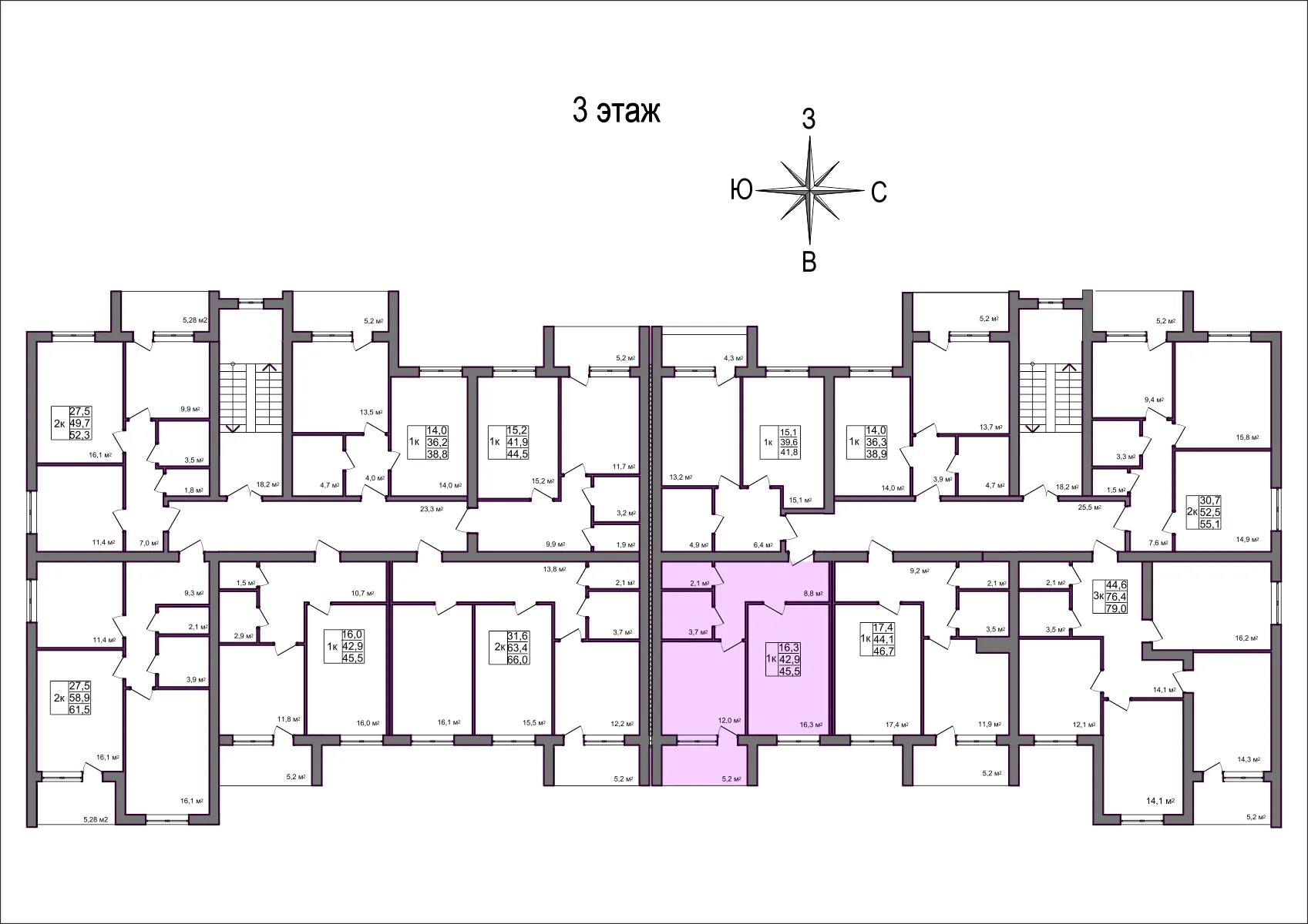 Планировка 1-комнатной квартиры 45.5 м² в Дубрава (40 га), г. Белгород — фото 2