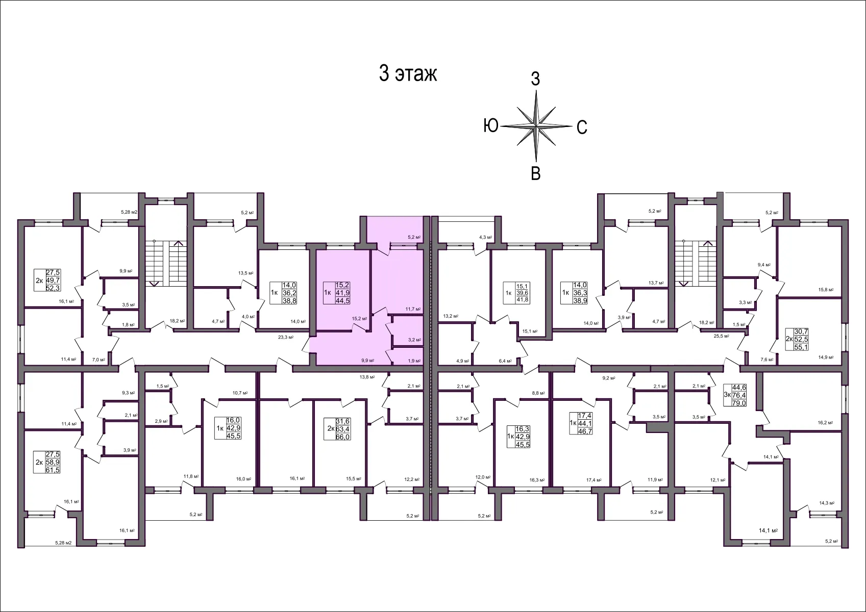 Планировка 1-комнатной квартиры 44.5 м² в Дубрава (40 га), г. Белгород — фото 2