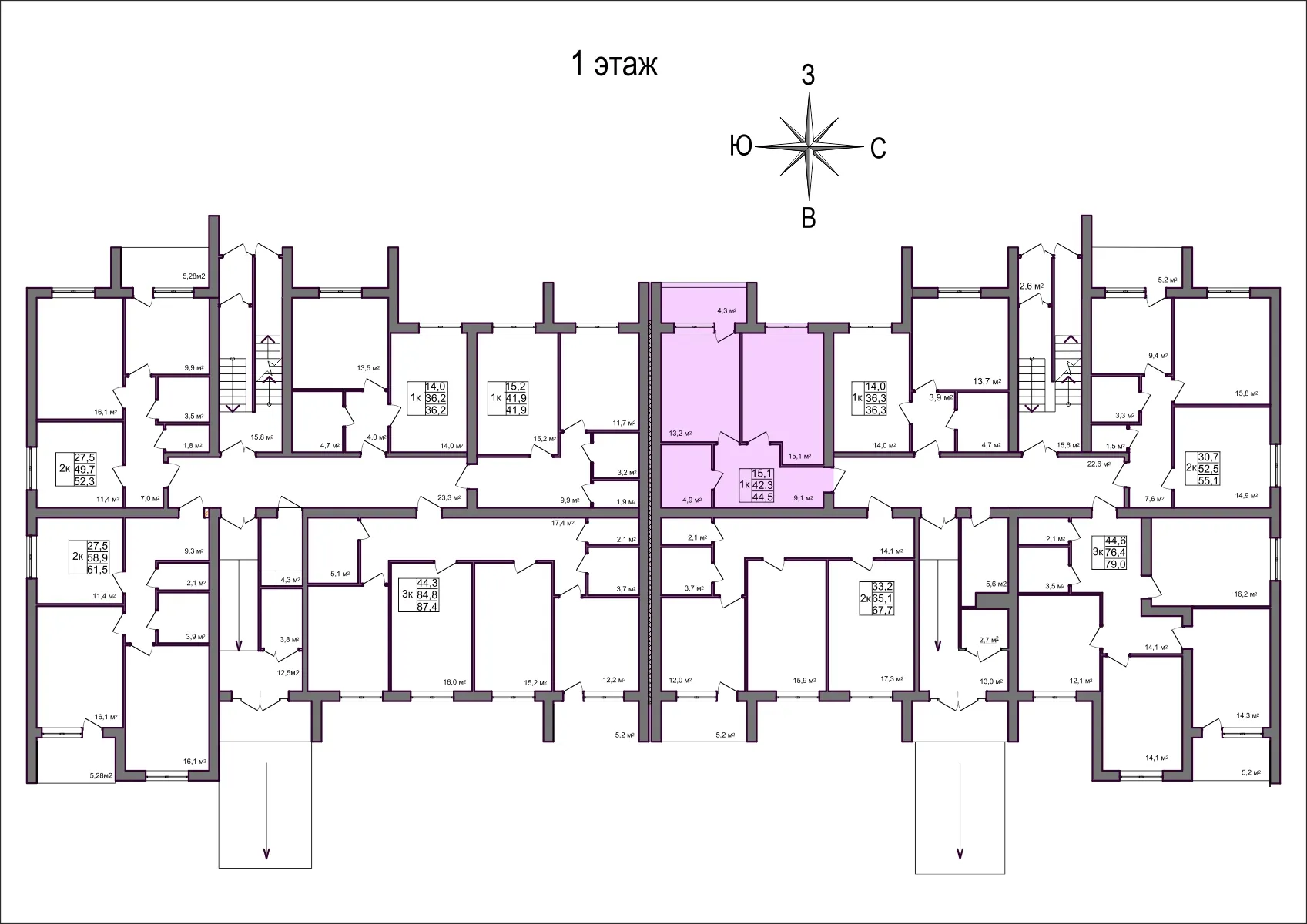 Планировка 1-комнатной квартиры 44.5 м² в Дубрава (40 га), г. Белгород — фото 2