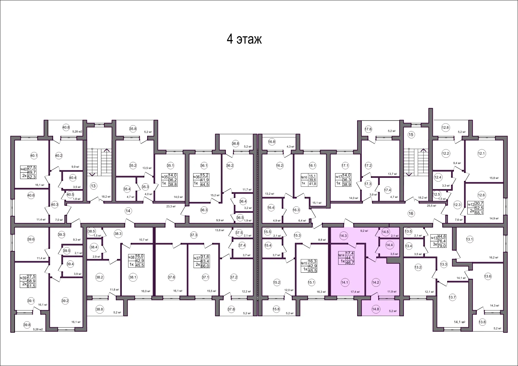 Планировка 1-комнатной квартиры 46.7 м² в Дубрава (40 га), г. Белгород — фото 2