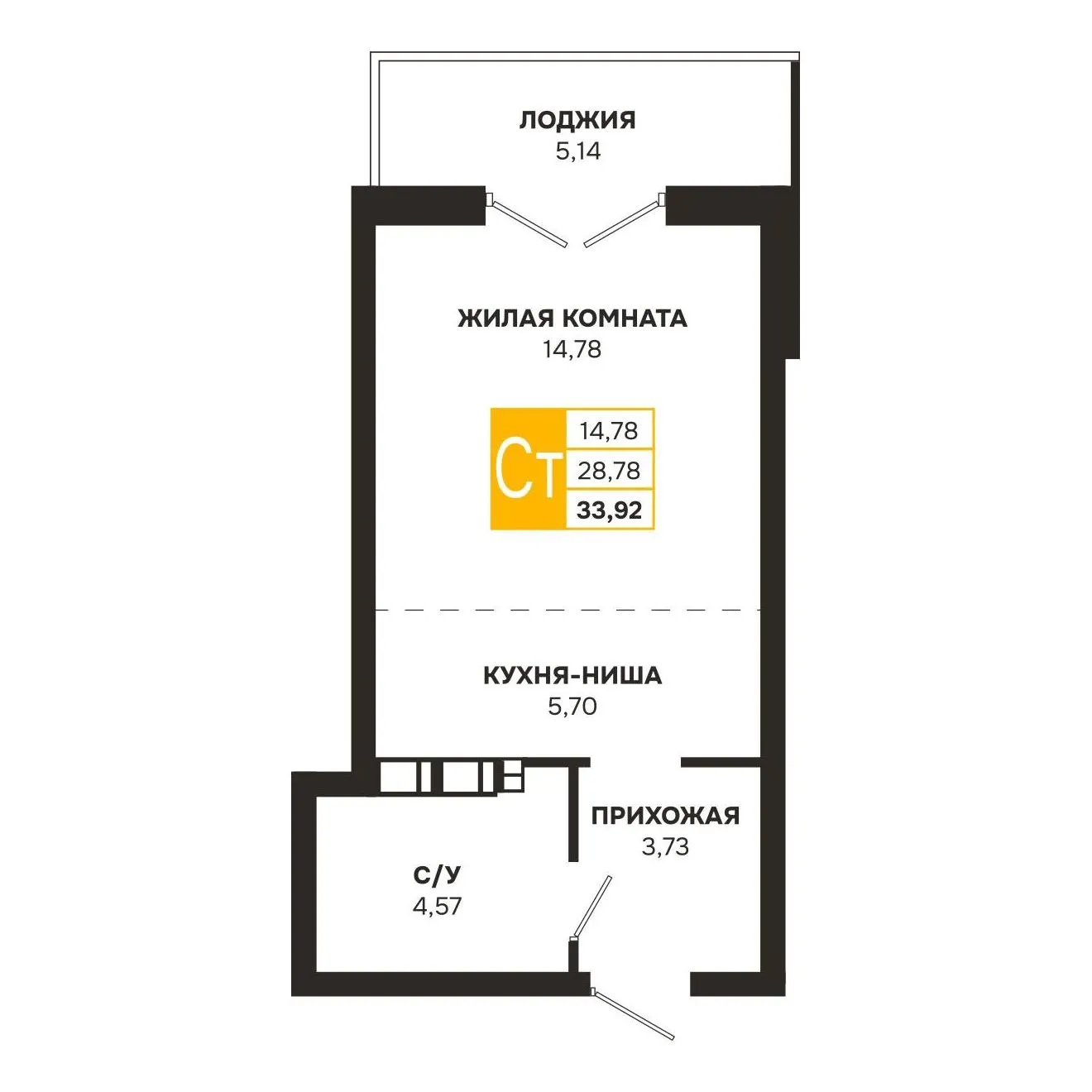 Планировка студии квартиры 33.92 м² в ЖК Ривер Парк, г. Рязань — фото 5