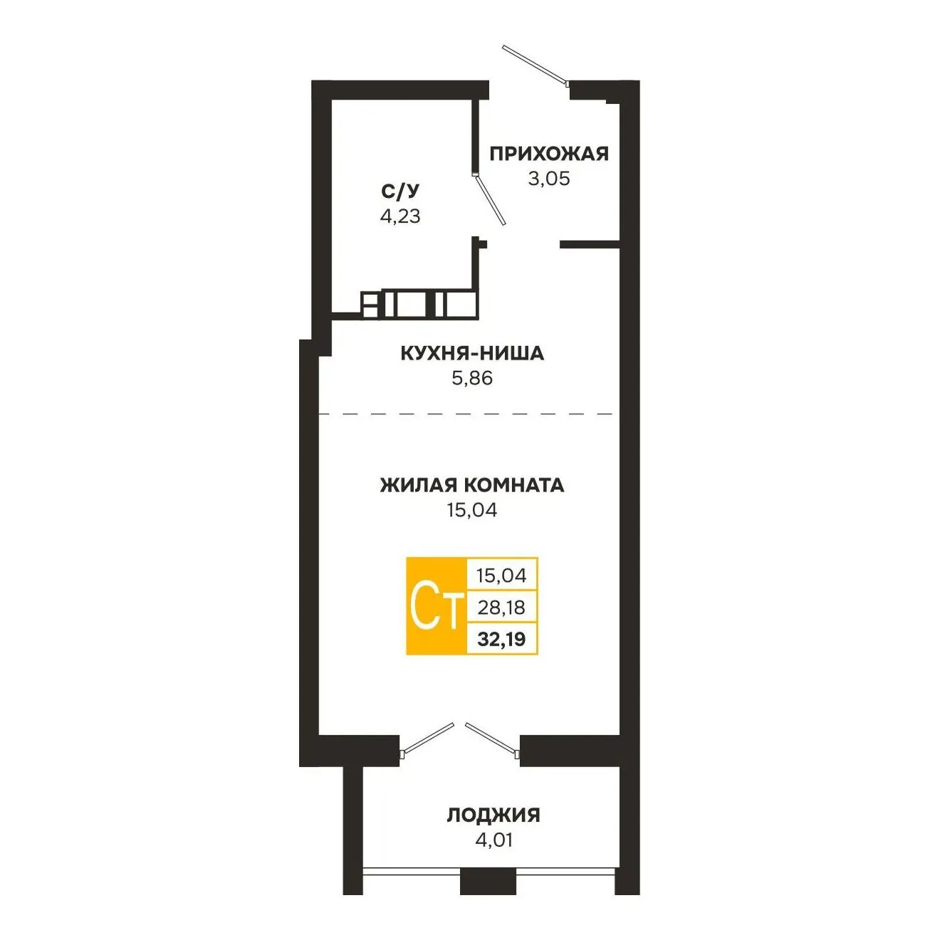 Планировка студии квартиры 32.19 м² в ЖК Ривер Парк, г. Рязань — фото 5