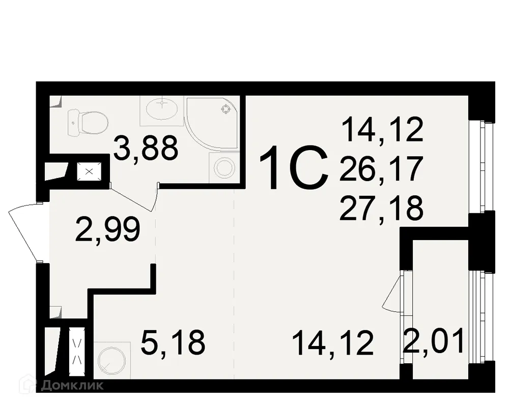 Планировка 1-комнатной квартиры 27.18 м² в ЖК Макроквартал "Свобода", г. Рязань — фото 1