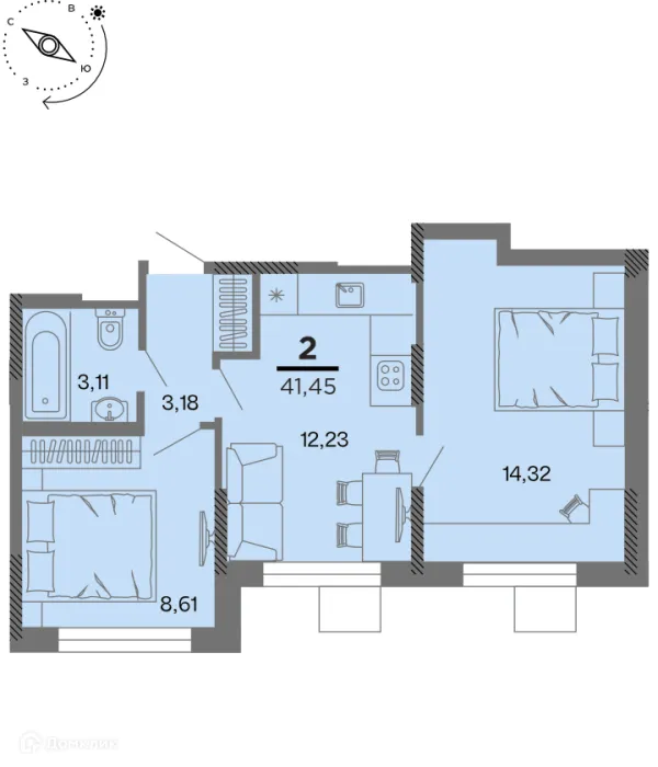 Планировка 2 комн. в Метропарк