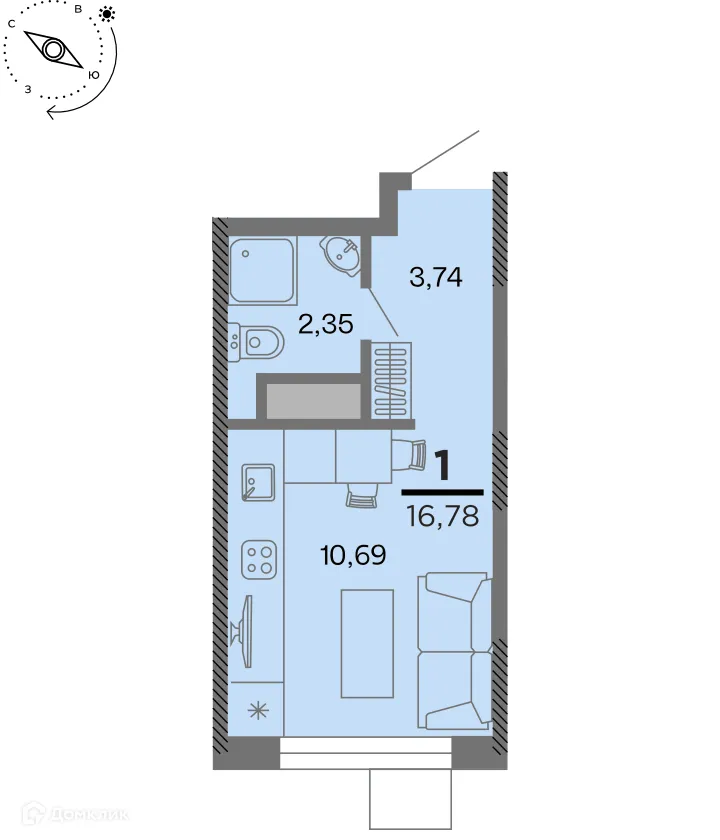 Планировка студии квартиры 16.78 м² в Метропарк, г. Рязань — фото 1