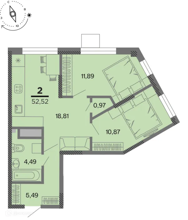 Планировка 2 комн. в Метропарк