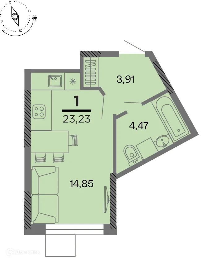 Планировка студии квартиры 23.23 м² в Метропарк, г. Рязань — фото 1