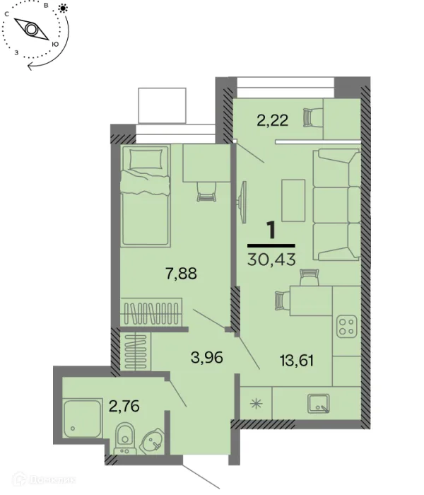 Планировка 1 комн. в Метропарк