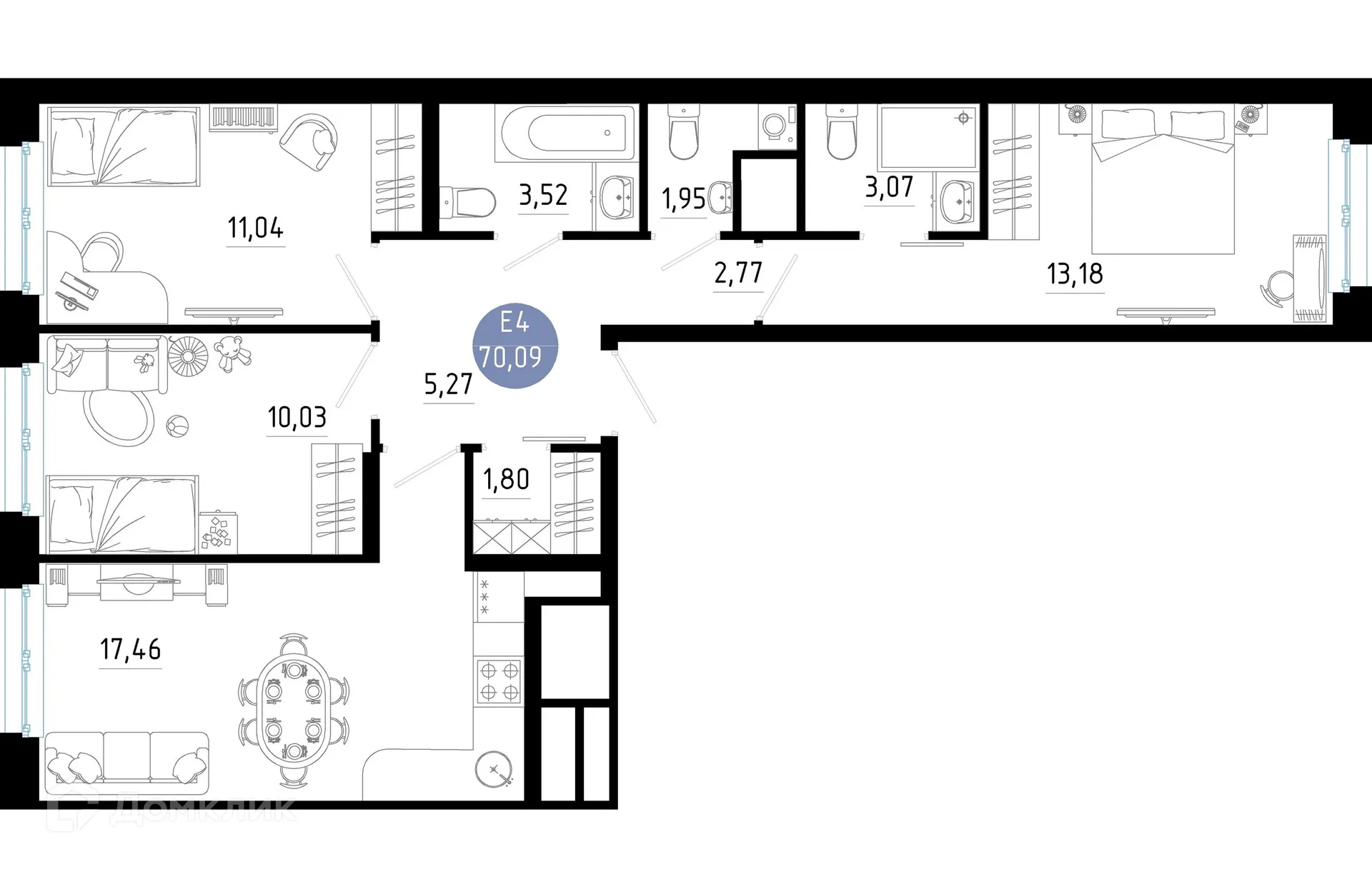Планировка 3-комнатной квартиры 70.09 м² в Живи, г. Рязань — фото 1