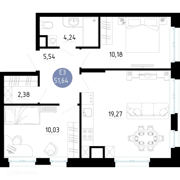 Планировка 2 комн. в Живи