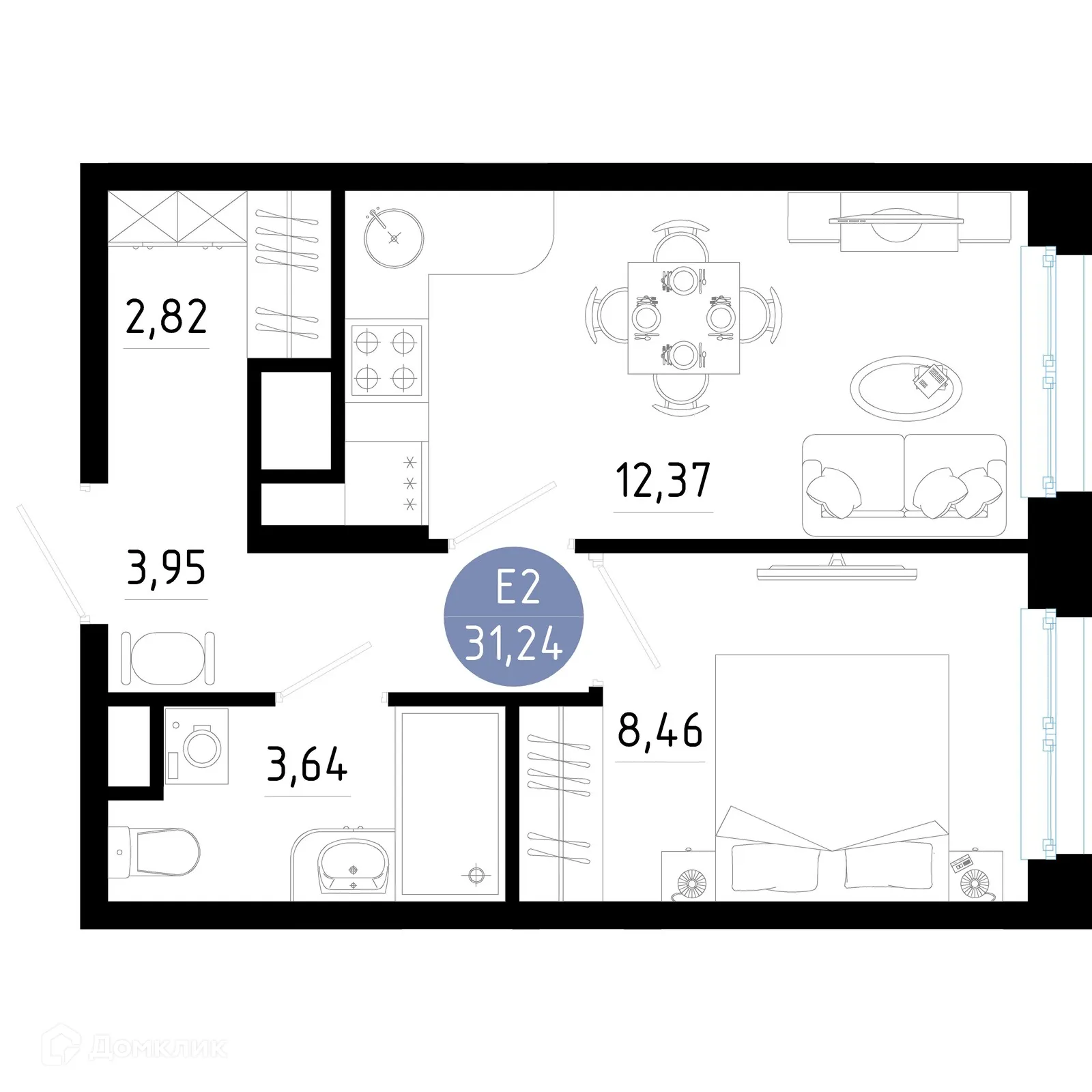 Планировка 1-комнатной квартиры 31.24 м² в Живи, г. Рязань — фото 1