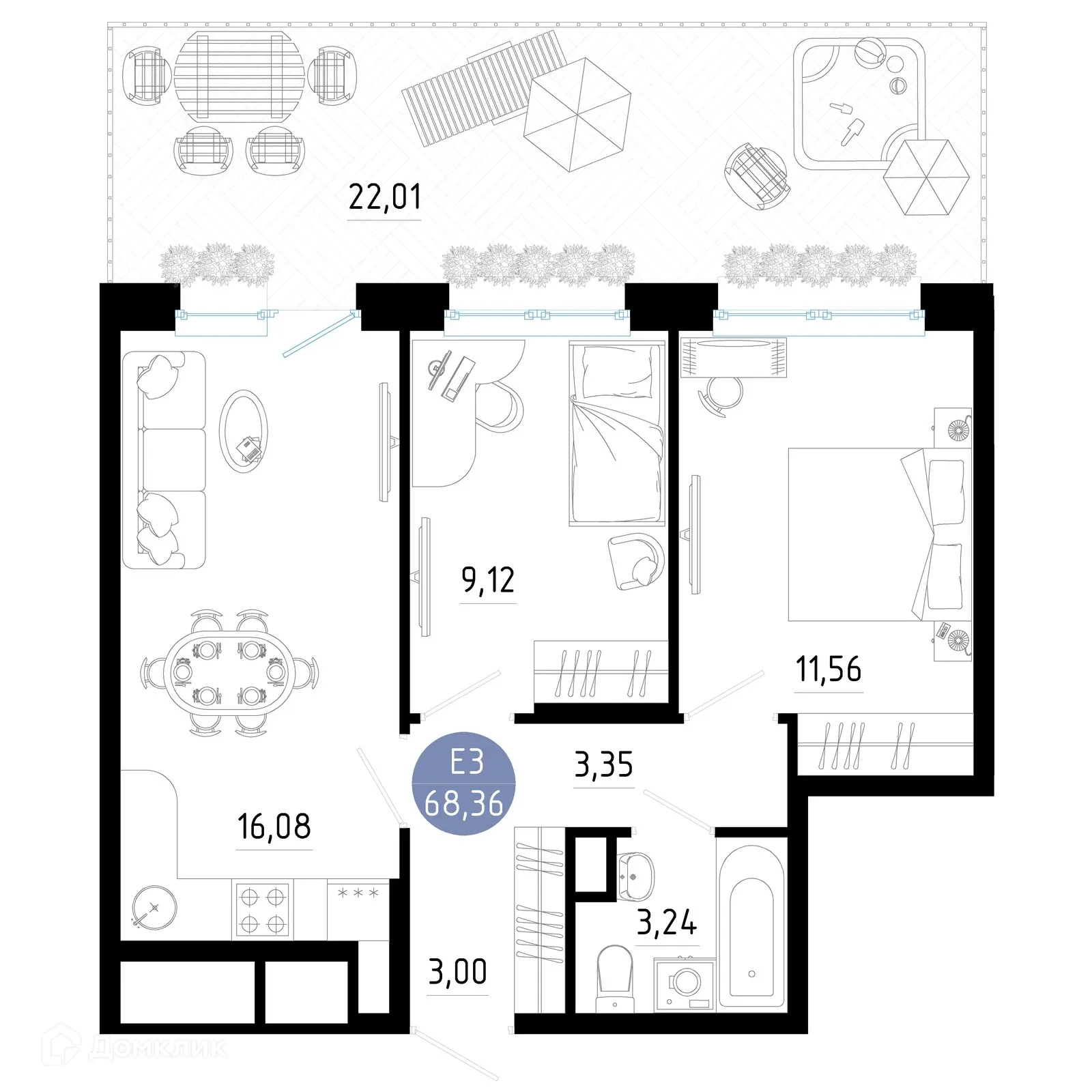 Планировка 2-комнатной квартиры 68.36 м² в Живи, г. Рязань — фото 1
