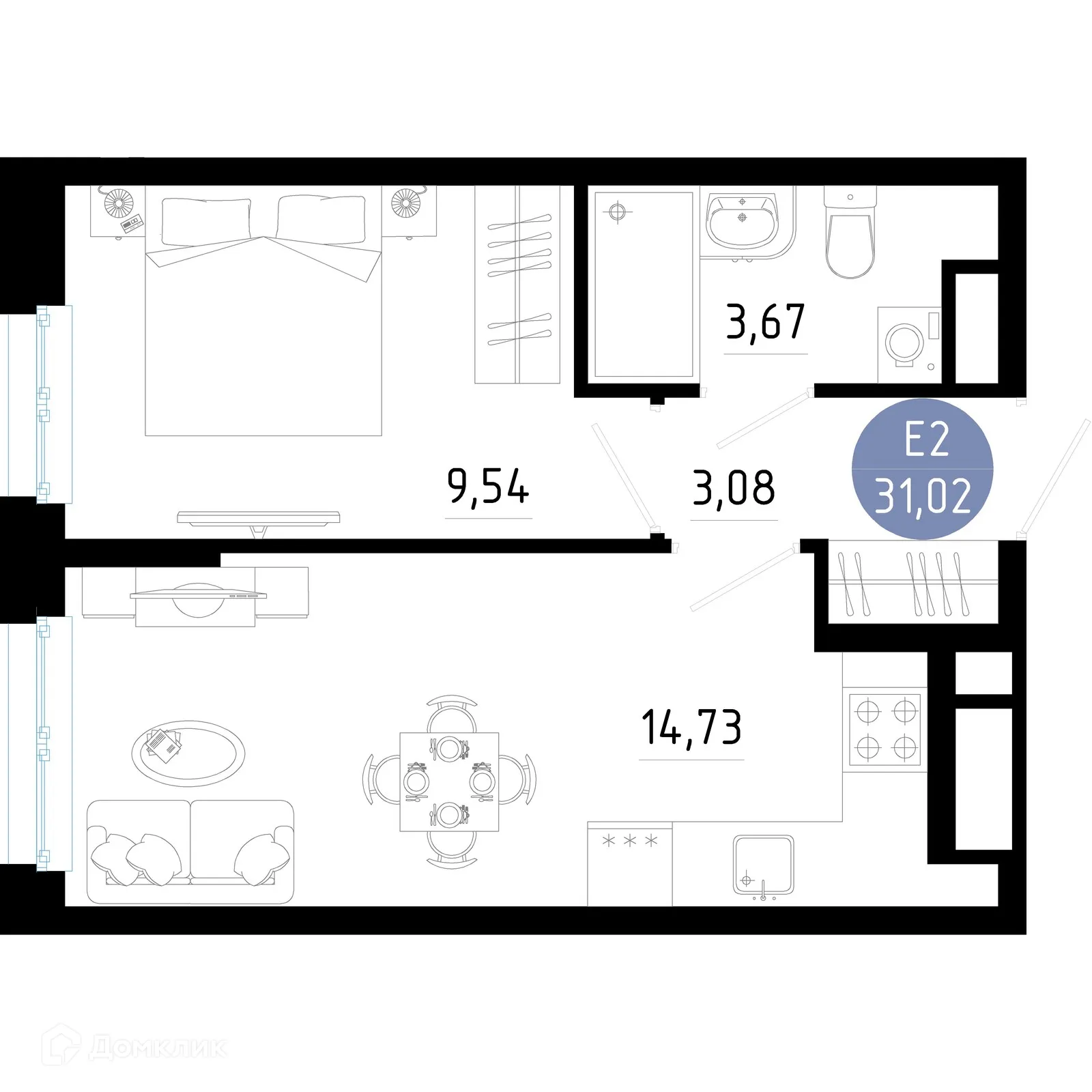 Планировка 1-комнатной квартиры 31.02 м² в Живи, г. Рязань — фото 1