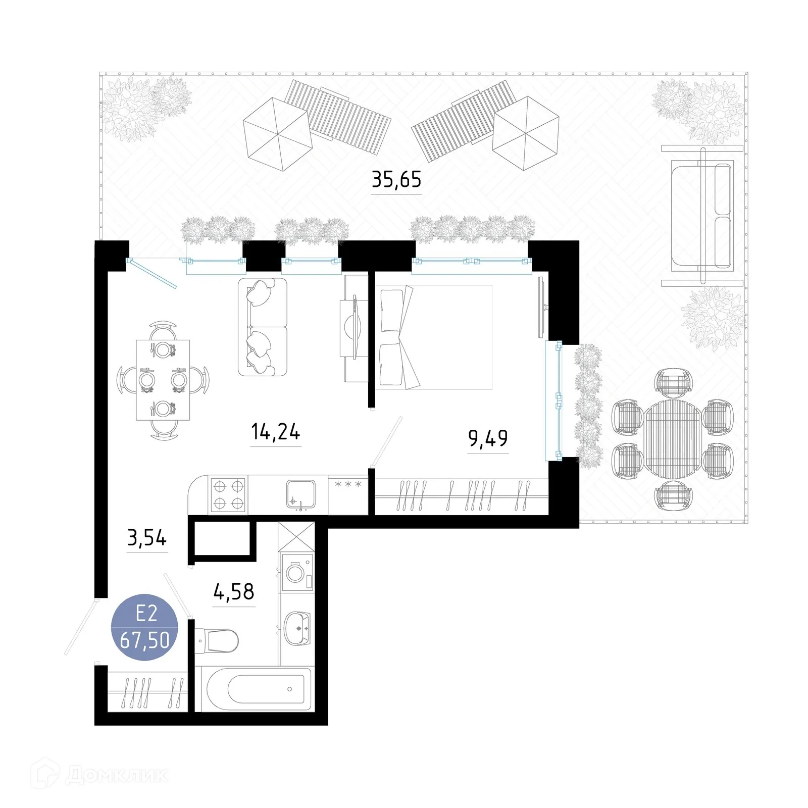 Планировка 1-комнатной квартиры 67.5 м² в Живи, г. Рязань — фото 1