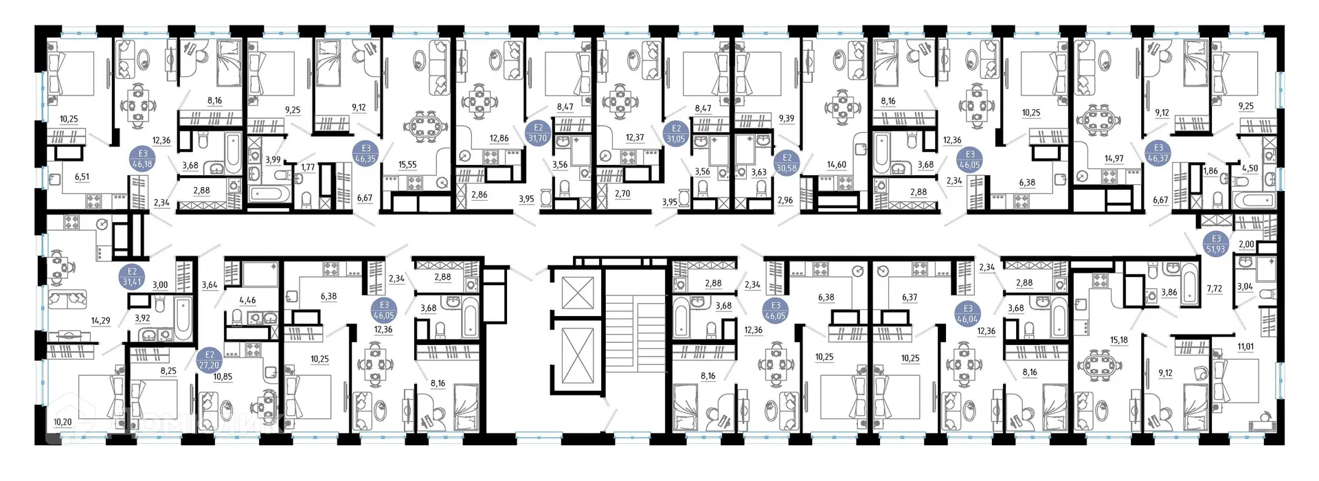 Планировка 2-комнатной квартиры 51.93 м² в Живи, г. Рязань — фото 2
