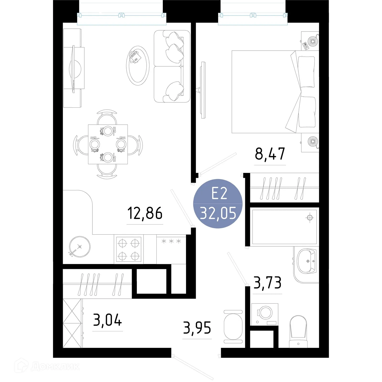 Планировка 1-комнатной квартиры 32.05 м² в Живи, г. Рязань — фото 1