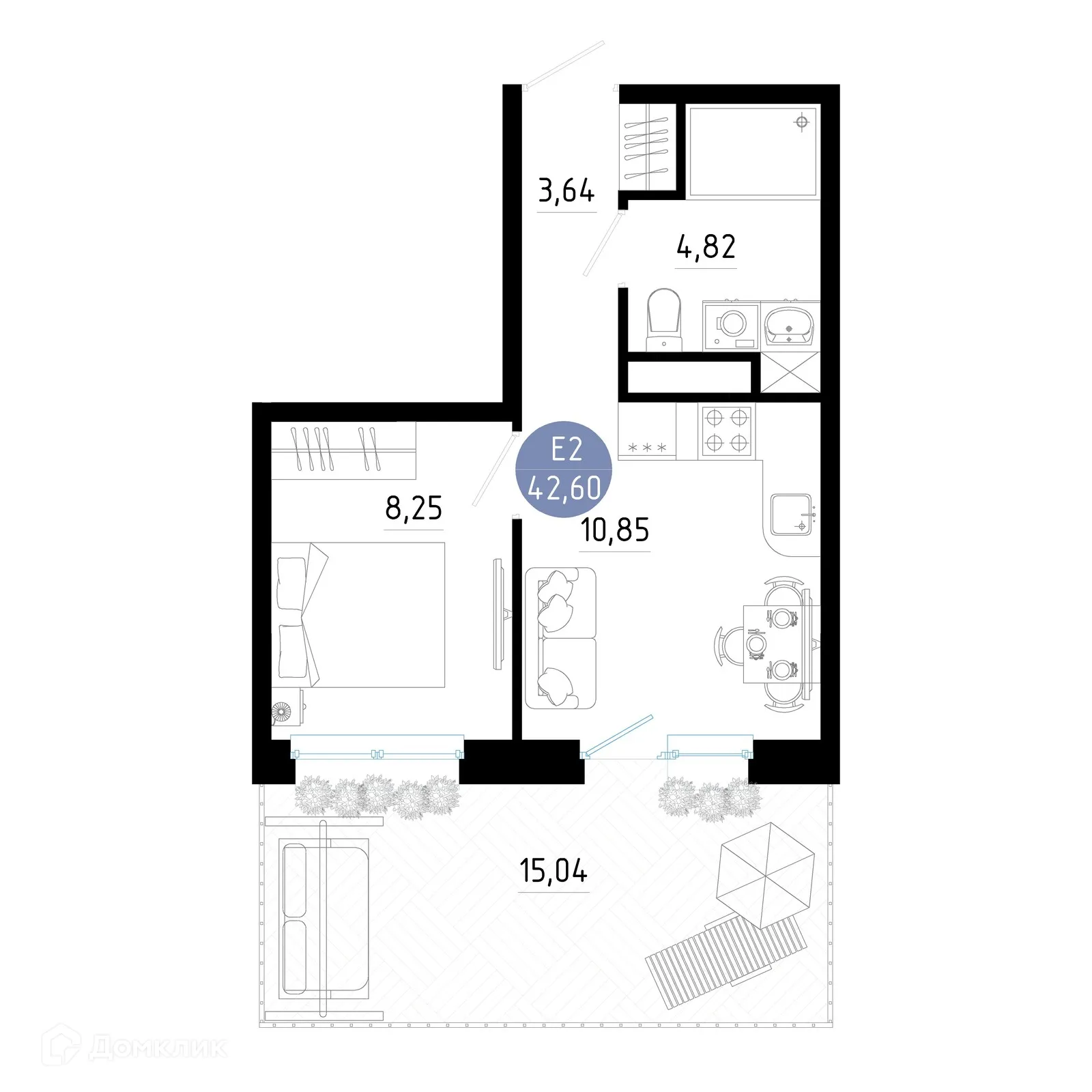Планировка 1-комнатной квартиры 42.6 м² в Живи, г. Рязань — фото 1