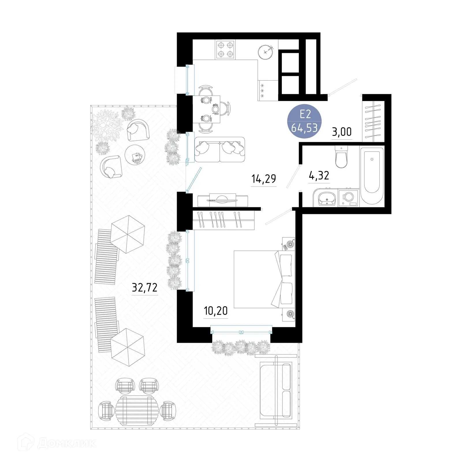 Планировка 1-комнатной квартиры 64.53 м² в Живи, г. Рязань — фото 1