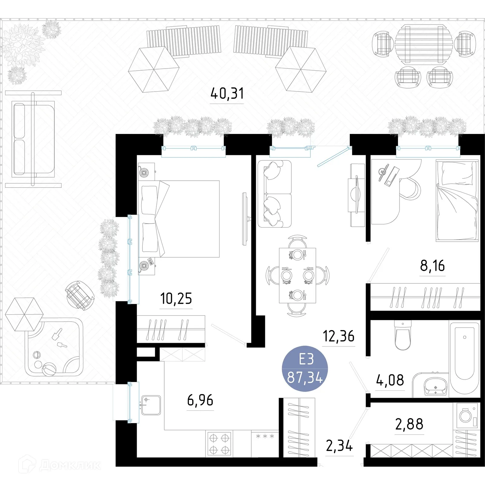 Планировка 2-комнатной квартиры 87.34 м² в Живи, г. Рязань — фото 1