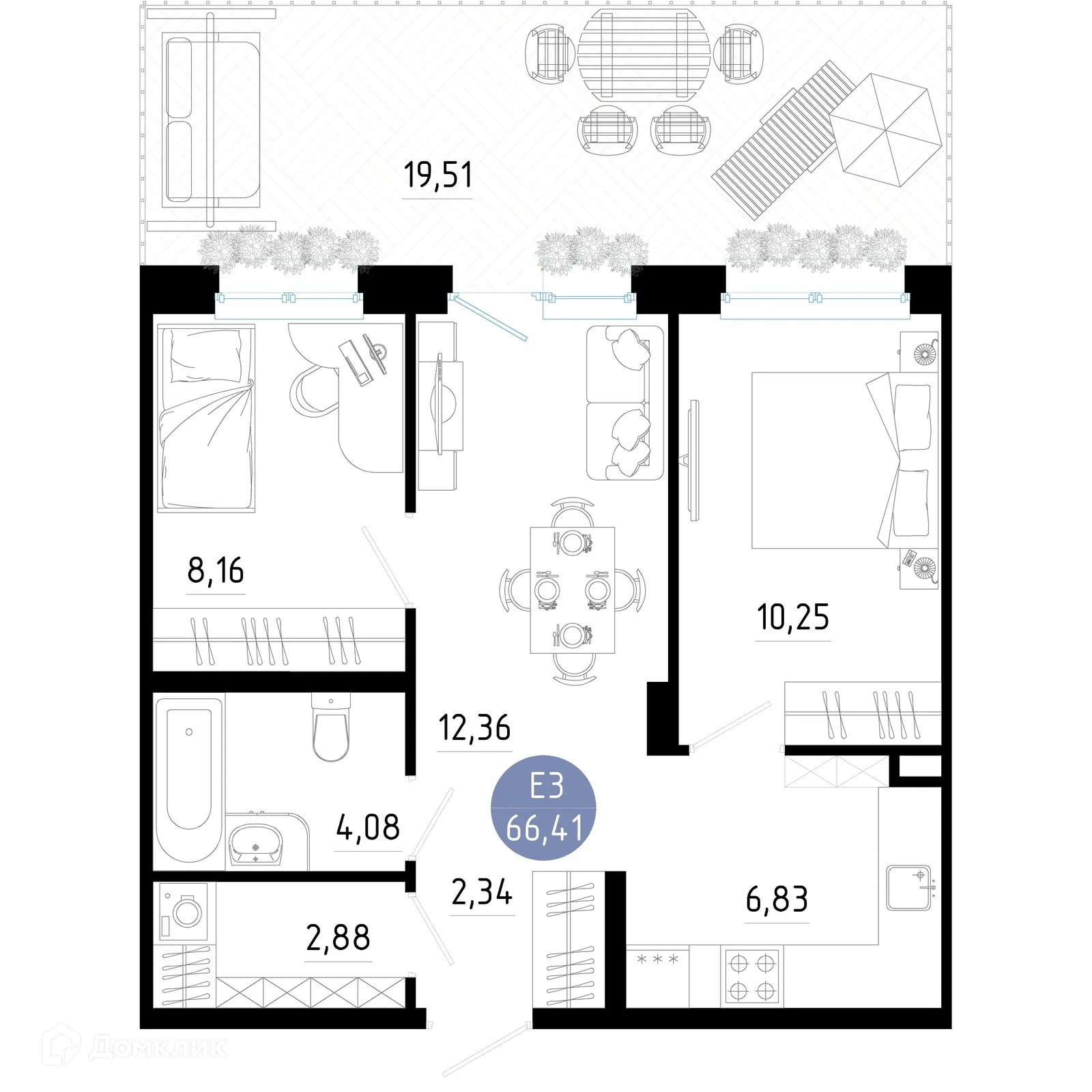Планировка 2-комнатной квартиры 66.41 м² в Живи, г. Рязань — фото 1