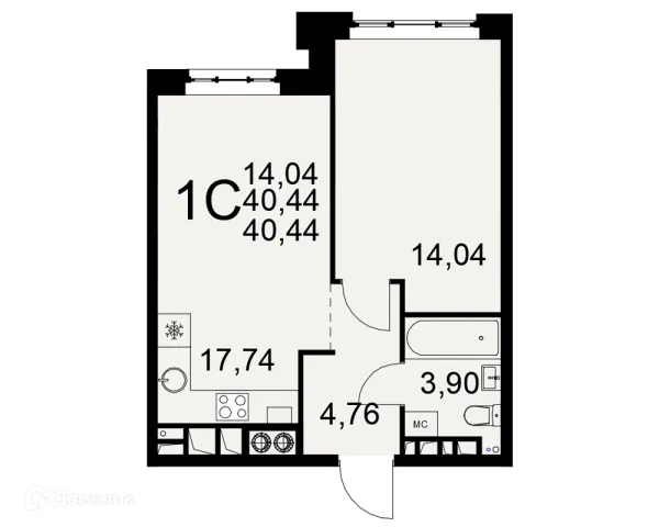 Планировка 1 комн. в ЖК «Медиана»
