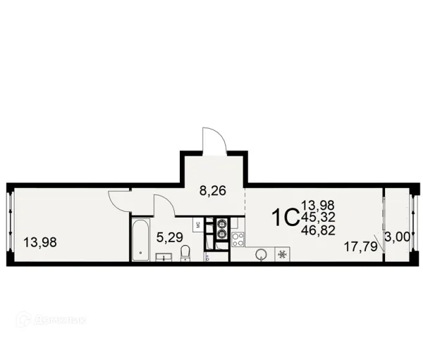 Планировка 1 комн. в ЖК «Медиана»