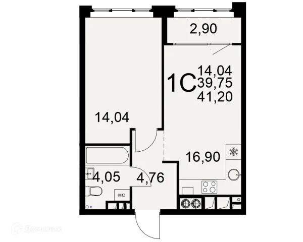 Планировка 1 комн. в ЖК «Медиана»