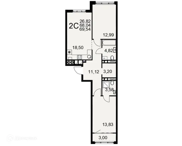 Планировка 2 комн. в ЖК «Медиана»