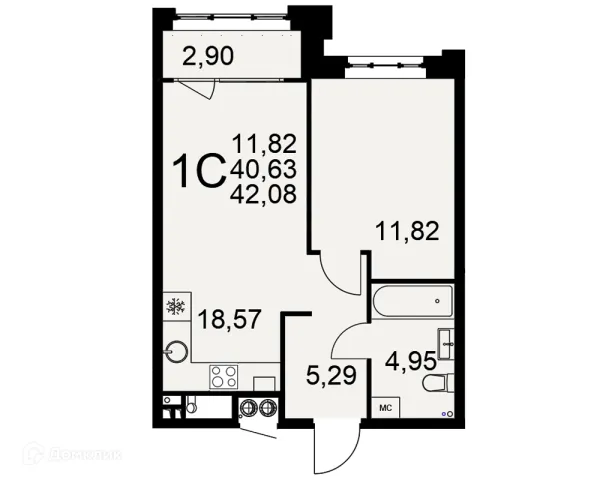 Планировка 1 комн. в ЖК «Медиана»