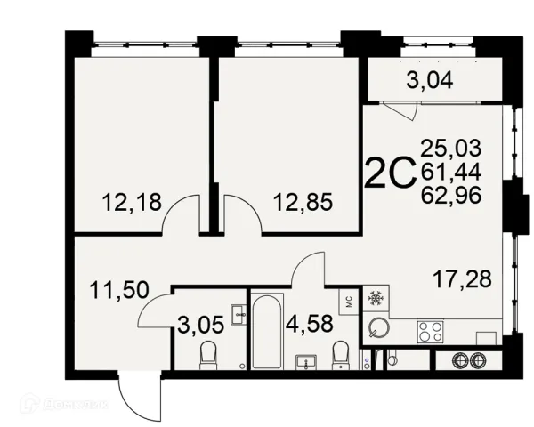 Планировка 2 комн. в ЖК «Медиана»