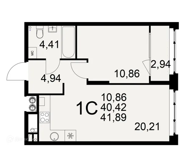Планировка 1 комн. в ЖК «Медиана»