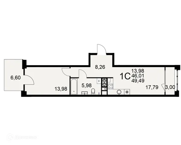 Планировка 1 комн. в ЖК «Медиана»