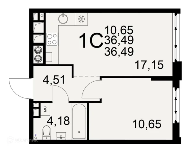 Планировка 1 комн. в ЖК «Медиана»