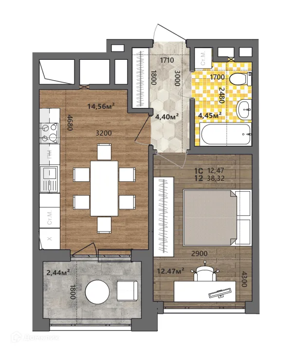 Планировка 1 комн. в ЖК Счастье II