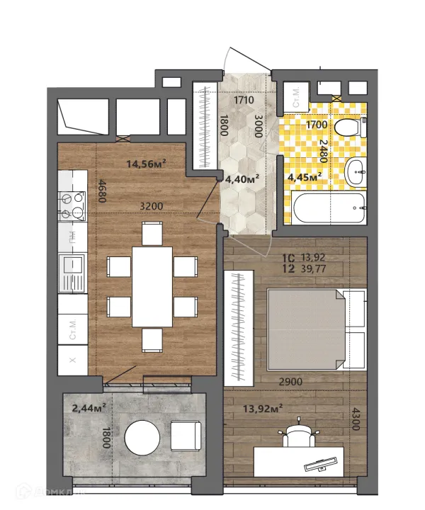 Планировка 1 комн. в ЖК Счастье II