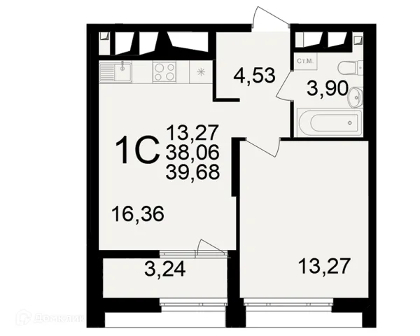 Планировка 1 комн. в ЖК Большая история