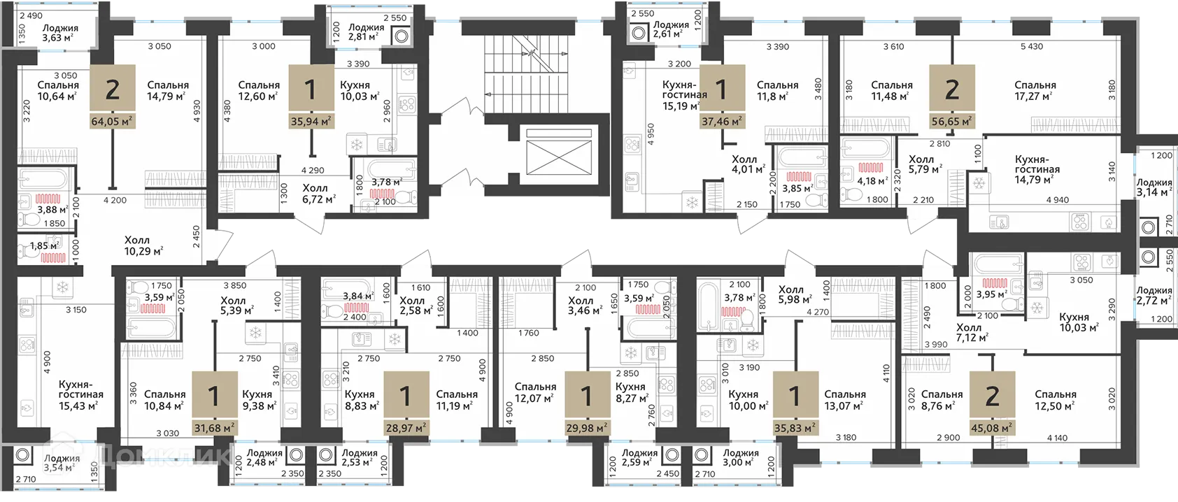 Планировка 1-комнатной квартиры 34.54 м² в ЖК Ривьера 2, г. Рязань — фото 3