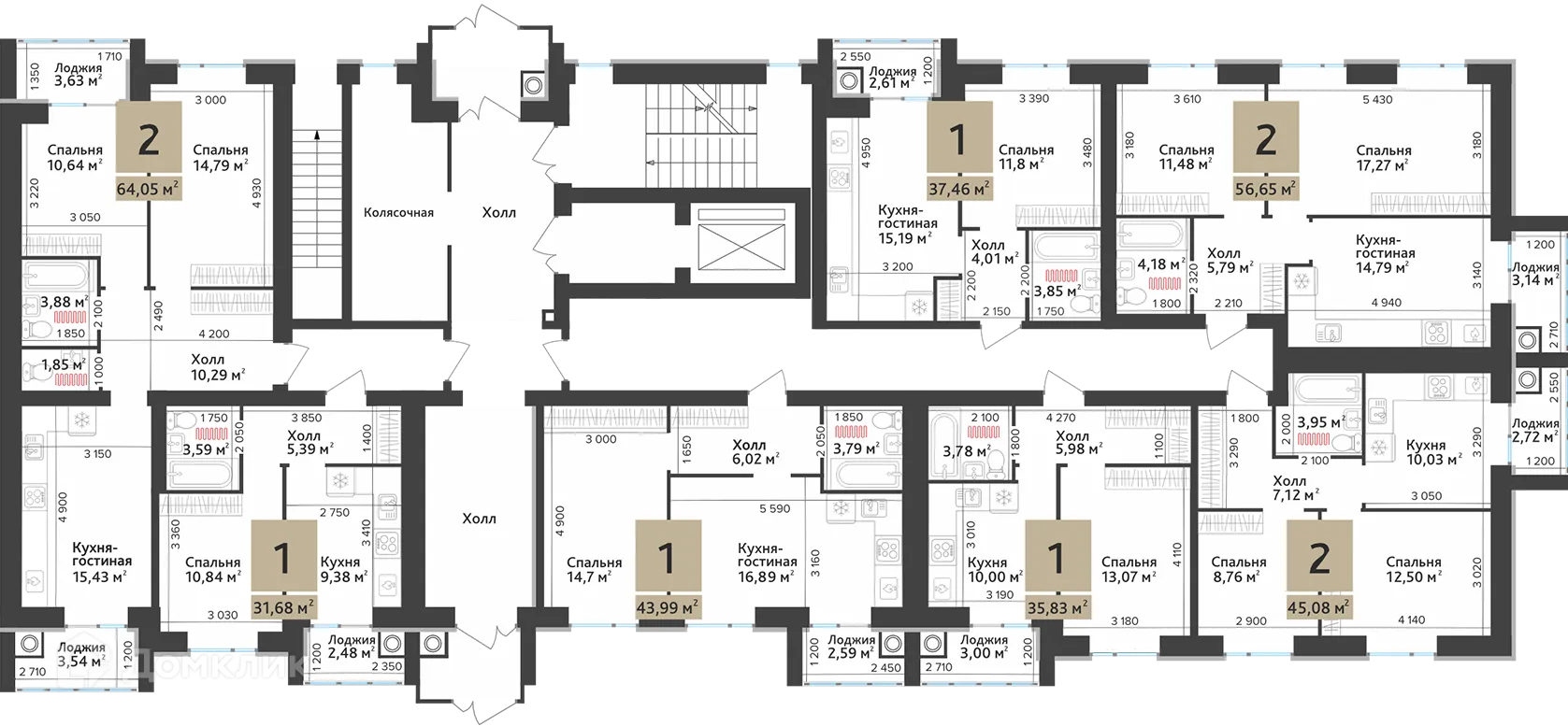 Планировка 2-комнатной квартиры 55.08 м² в ЖК Ривьера 2, г. Рязань — фото 3