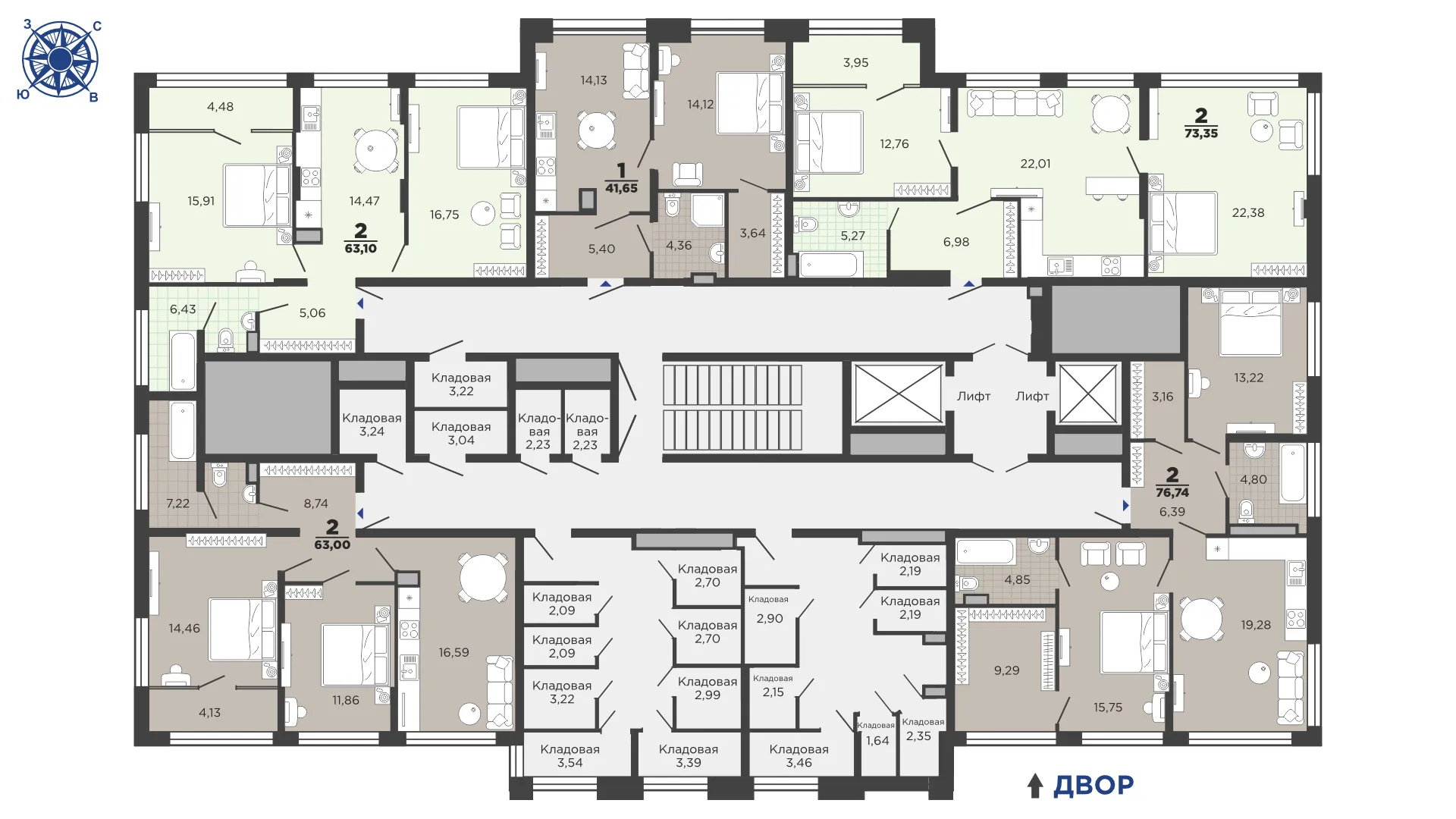 Планировка 1-комнатной квартиры 41.65 м² в ЖК "Северный", г. Рязань — фото 47