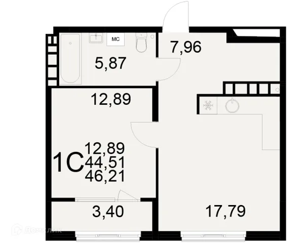 Планировка 1 комн. в ЖК Радости жизни