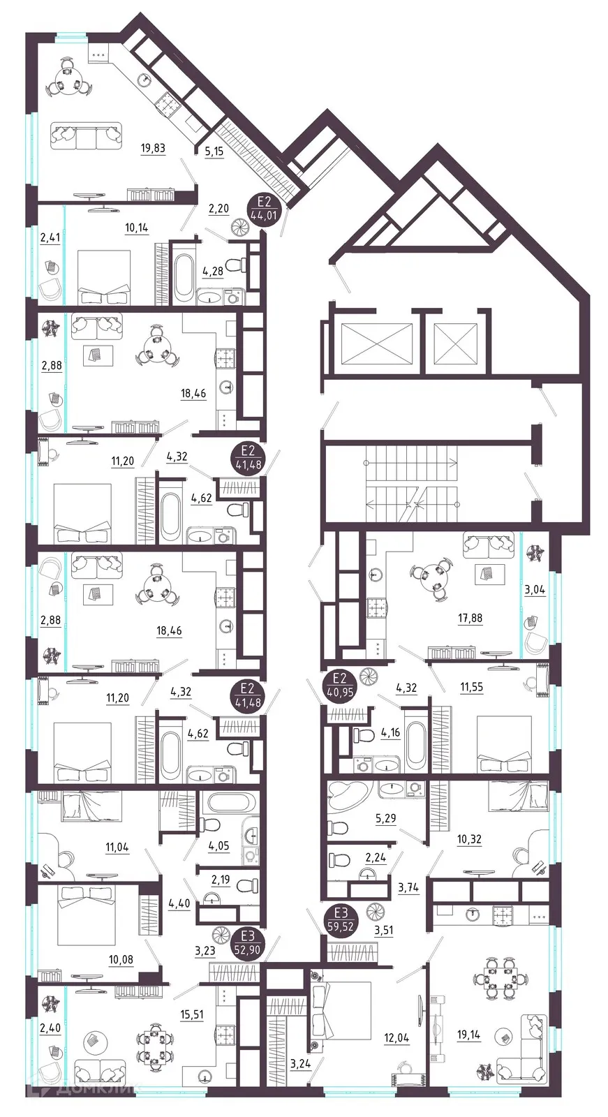 Планировка 1-комнатной квартиры 41.48 м² в ЖК Крылья, г. Рязань — фото 2
