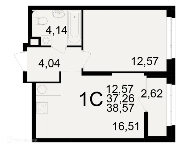 Планировка 1 комн. в ЖК Аура