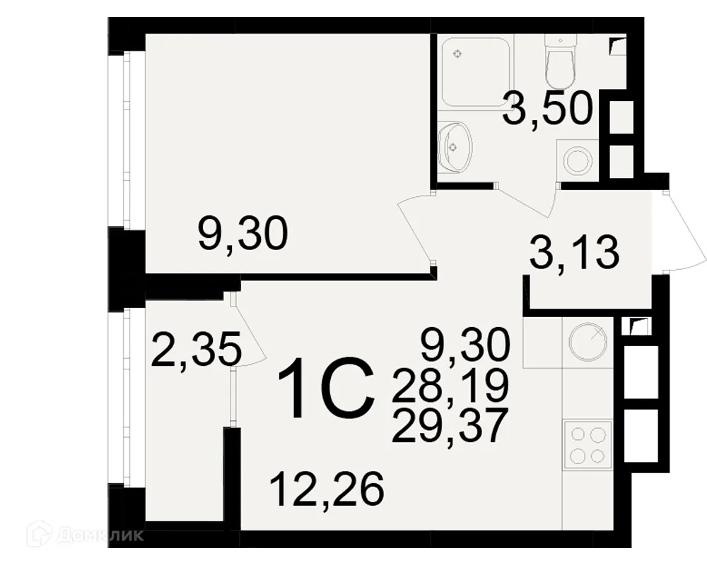 Планировка 1-комнатной квартиры 29.37 м² в ЖК Аура, г. Рязань — фото 1