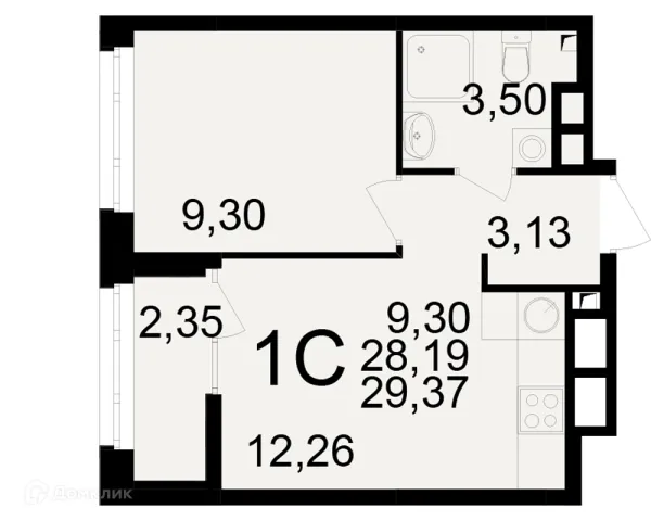 Планировка 1 комн. в ЖК Аура