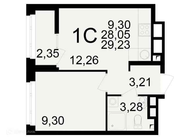 Планировка 1 комн. в ЖК Аура