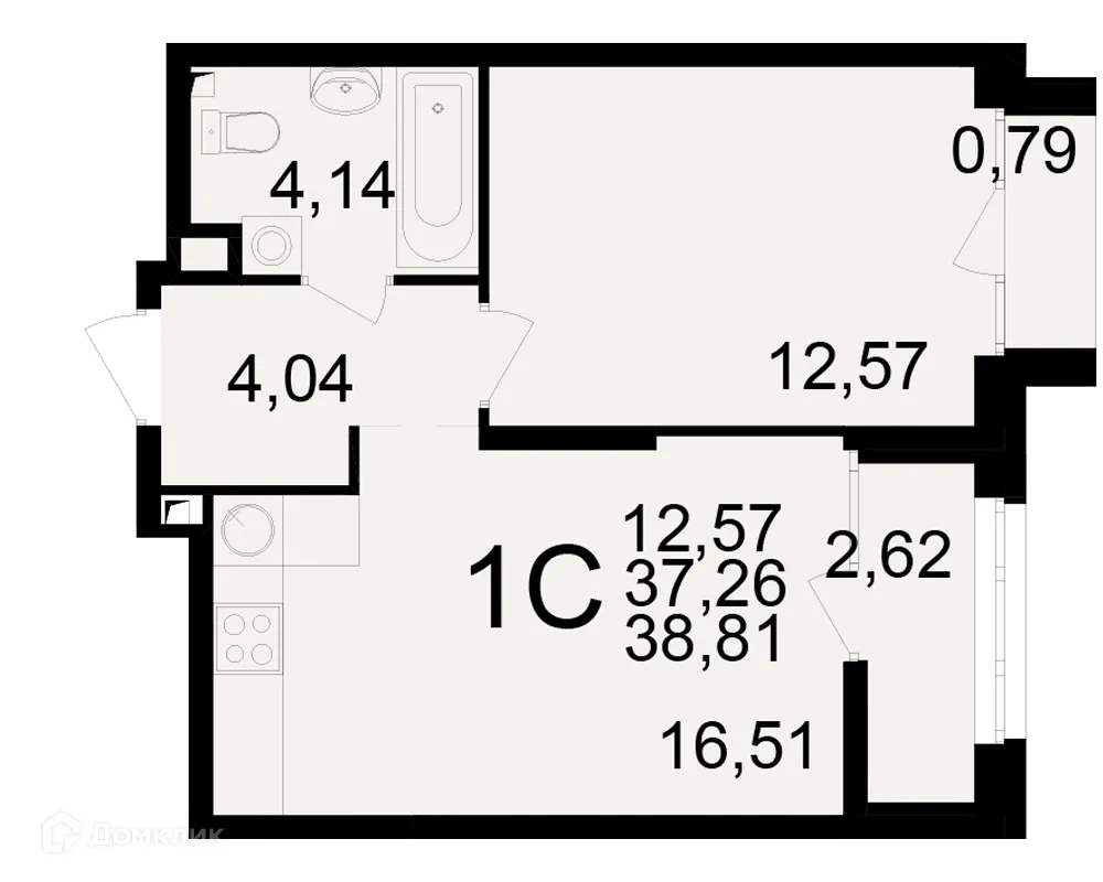 Планировка 1-комнатной квартиры 38.81 м² в ЖК Аура, г. Рязань — фото 1