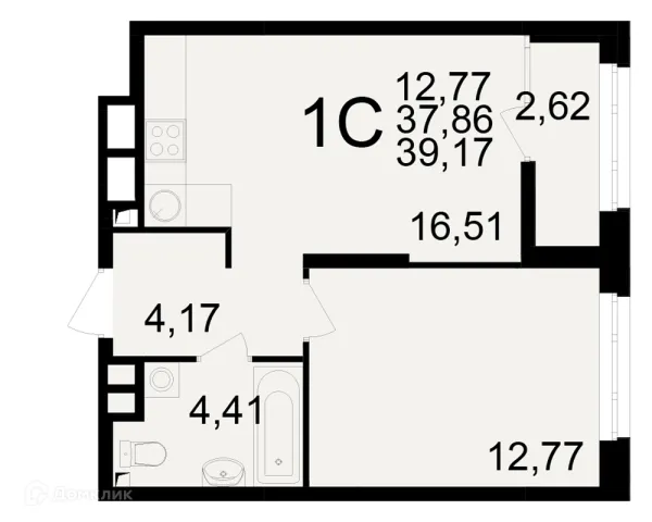 Планировка 1 комн. в ЖК Аура