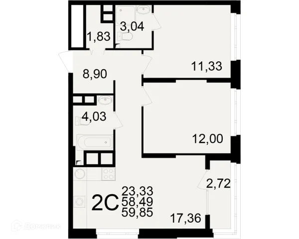 Планировка 2 комн. в ЖК Аура